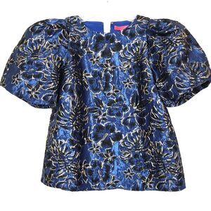 Lilly Pulitzer Chi-Chi Pratt Short Sleeve Top Small Blue Grotto Twilight Brocade